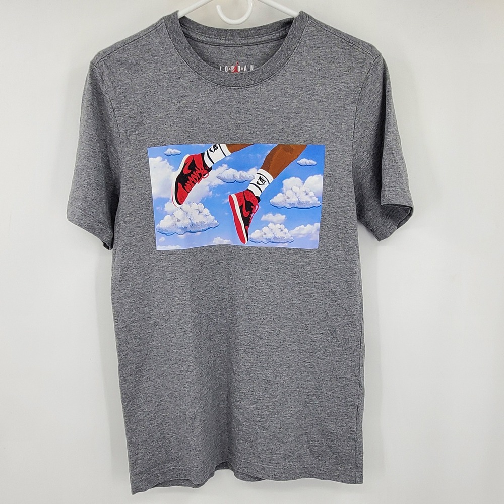 Jordan Gray Flight Skyborne AJ1 Bred Sky Graphic T-Shirt Mens Small Jumpman Tee